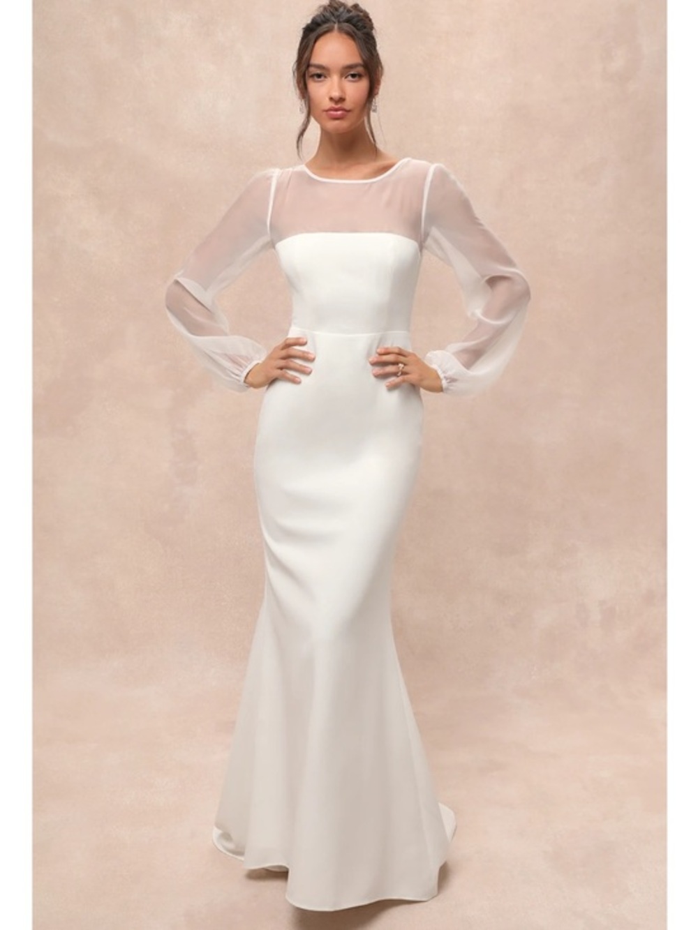 NWT Lulu’s Immaculate Romance White Sheer Organza Long Sleeve Maxi Wedding Dress